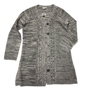 D & Co. Cardigan Sweater‎ Knit Button Front Gray Tunic Top Medium
